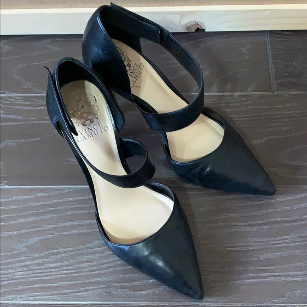Black leather cross strap heel
